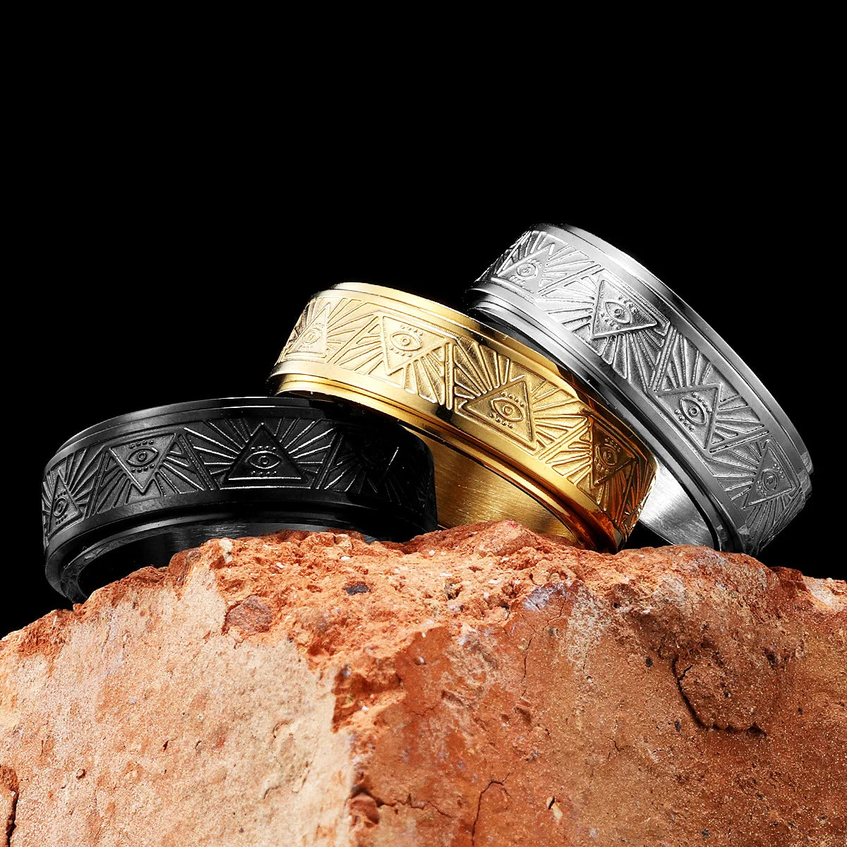 Illuminati Freemasonry Fidget Spinner Eye Stainless Steel Men Rings Punk Male Women Fashion Jewelry Creativity Gift Wholesale