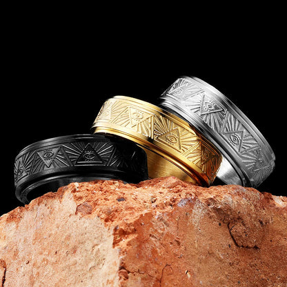 Illuminati Freemasonry Fidget Spinner Eye Stainless Steel Men Rings Punk Male Women Fashion Jewelry Creativity Gift Wholesale