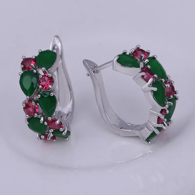 LXOEN 2022 Classic Semi-precious Stone Stud Earrings for Women Silver Color Round Studs Ear Jewelry brinco Gift bijoux