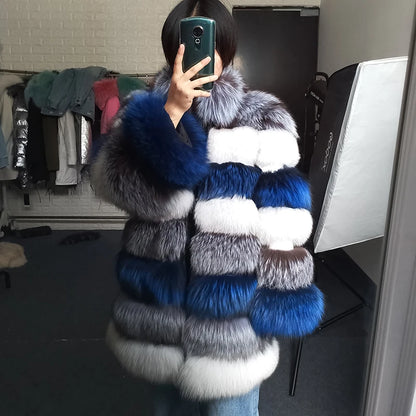 2025 Maomaokong Real Fur Coat Winter Women Silver Fox Fur Luxury Warm Thick Furry Fox Fur Coat Long Natural Fur Jackets