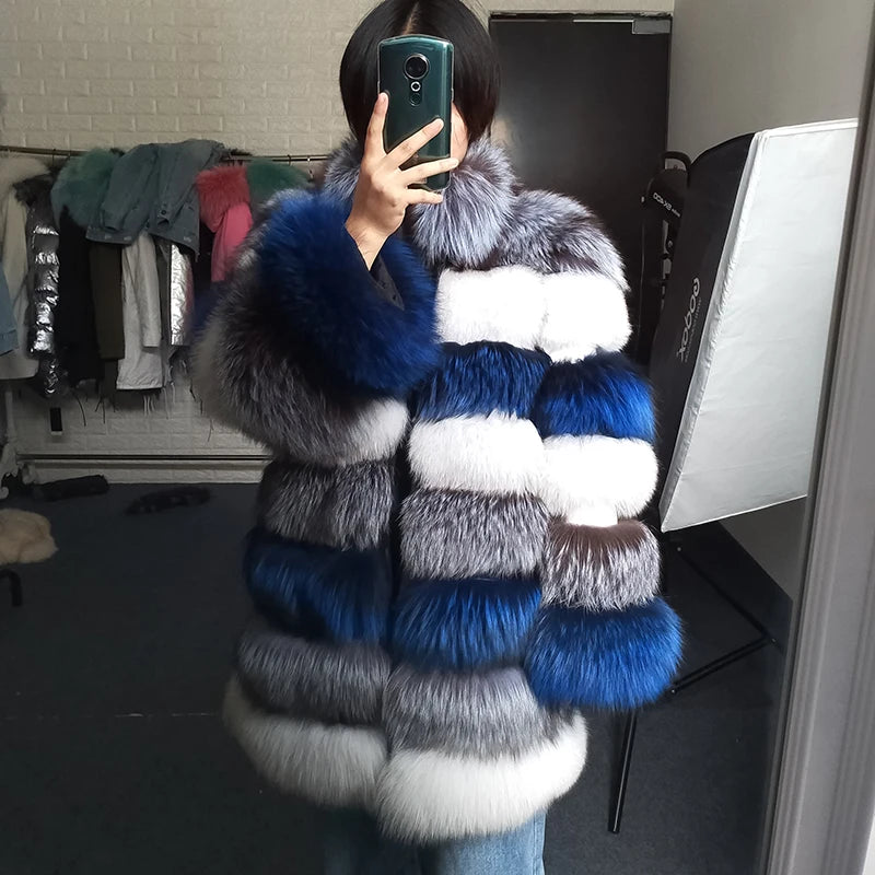 2025 Maomaokong Real Fur Coat Winter Women Silver Fox Fur Luxury Warm Thick Furry Fox Fur Coat Long Natural Fur Jackets