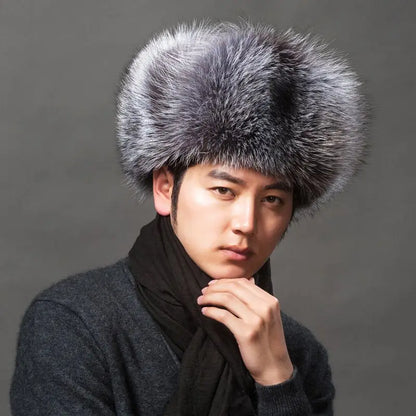 Winter Men Hats Fox Fur Elegant Warm Fine Texture Soft Not Wool Outdoor Working Caps Windproof Thick Europe Earflap Hat Black