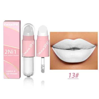 18Color 2 in 1 Sexy Red Brown Matte Liquid Lipstick Double Head Purple Lip Gloss Moisturizer Lasting Waterproof Lip...