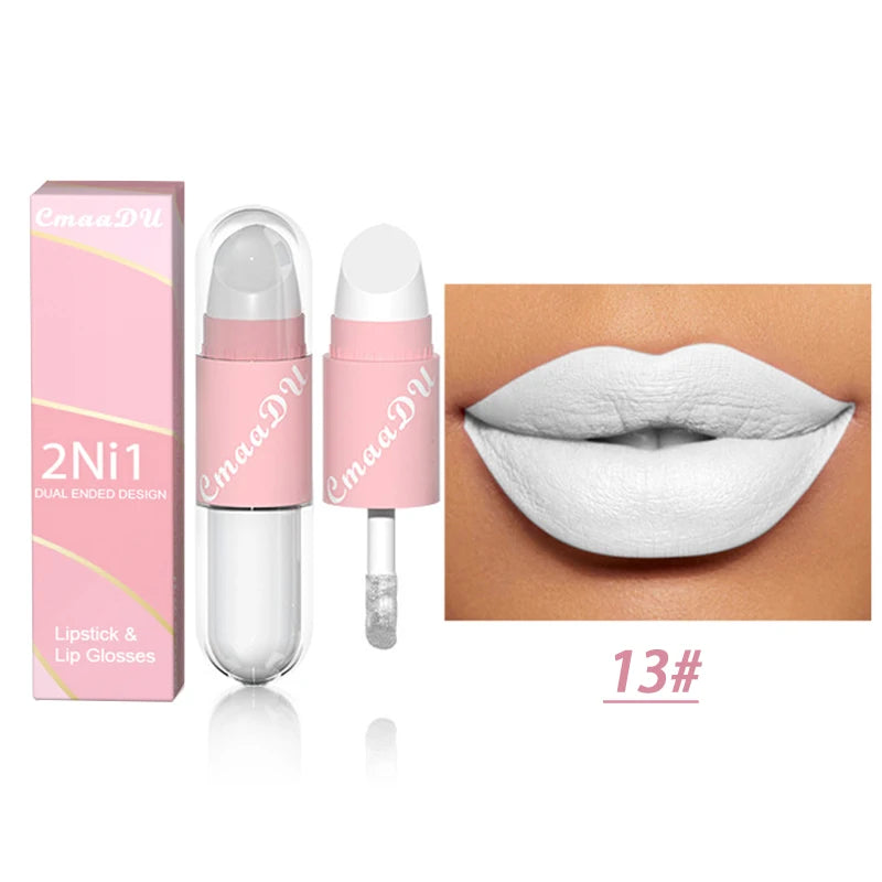 18Color 2 in 1 Sexy Red Brown Matte Liquid Lipstick Double Head Purple Lip Gloss Moisturizer Lasting Waterproof Lip...