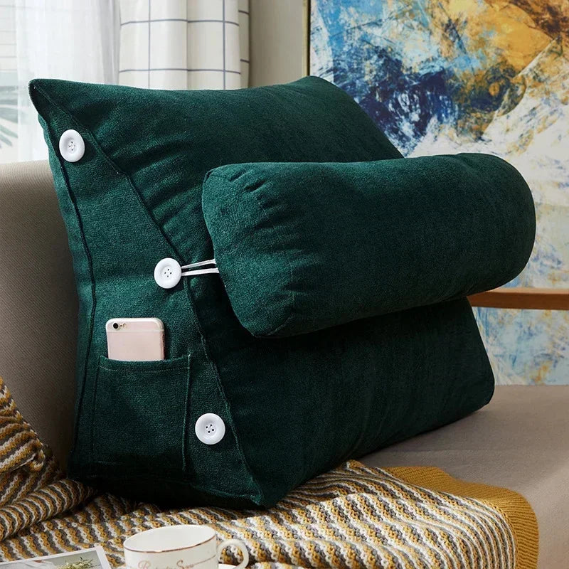 Reading Backrest Triangular Lumbar Support Cushion With Headrest Plush Back Pillow For Pain Relief Sofa Bed Chair Waist Cushion