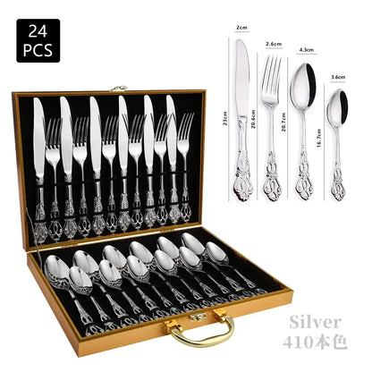 Golden Stainless Steel Cutlery Set Royal European Spoon Fork Complete Tableware Retro Design Dishwasher Safe Elegant...