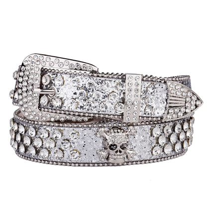 Rhinestone SkullBelt Western Cowgirl Belts For Women Girls Studded PU Leather Country Belt