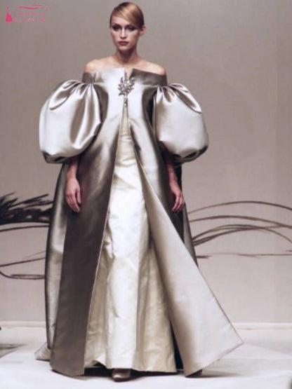 Mikado Satin Runway Show Coat ,Puffy Sleeves Long Women Evening Party Jacket,Fashion Long Cape Customize,Not Include Dress