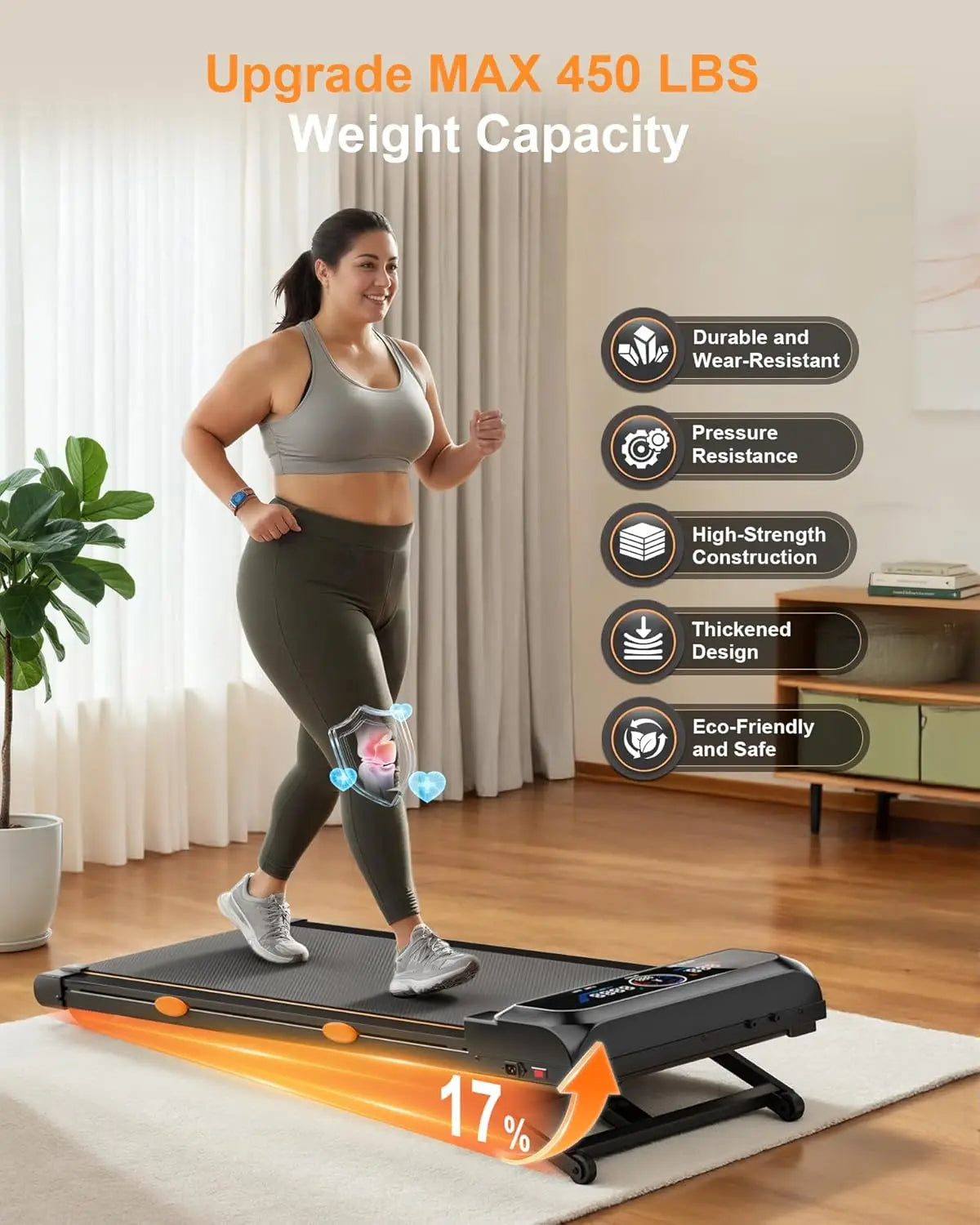 3.5HP Walking Pad Treadmill with 17% Auto Incline 12-Level,450 lbs RGB UI Screen,3 in 1 Under Desk Treadmill with Auto Incline - Kimlud