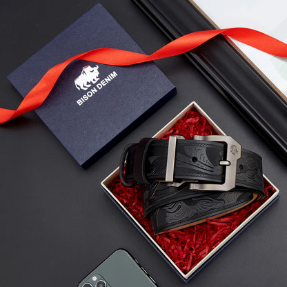 BISON DENIM Genuine Leather Men Belt Vintage High Quality Waist Strap Luxury Pin Buckle Male Best Gift Casual Belts for...