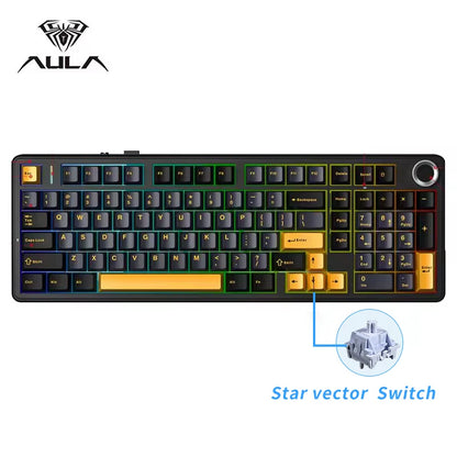 Aula F99 Pro Mechanical Keyboard Bluetooth 5.0/2.4g Wireless/Wired 100 Keys Pbt Keycaps Hot Swap Gasket Customized Game Keyboard