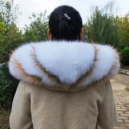 Super Large 100% Real Fox Fur Collar Hood Decor Fur Collar For Down Coat Women Winter Warm Fur Scarf Shawl Luxury