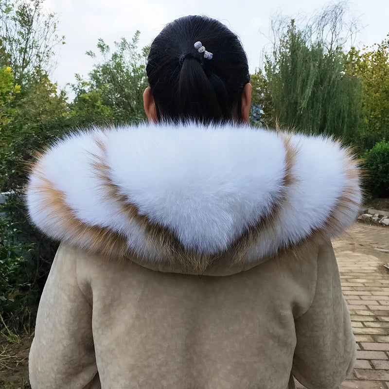 Super Large 100% Real Fox Fur Collar Hood Decor Fur Collar For Down Coat Women Winter Warm Fur Scarf Shawl Luxury