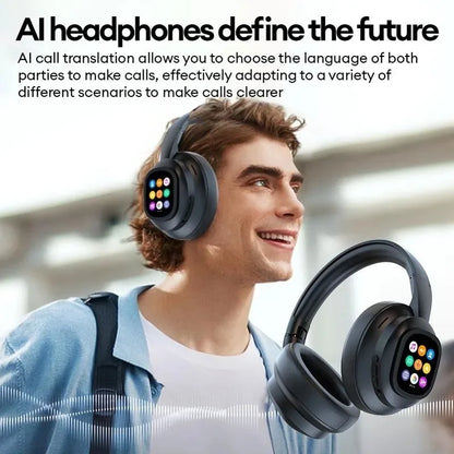 AI LCD Touch Screen Shock Bass Headsets HIFI Sound Wireless Bluetooth Headphones ANC Noise Reduction Gamer Earphones With Mic