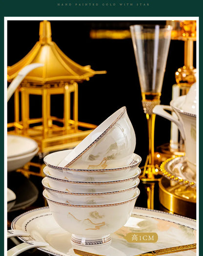 Jingdezhen dish set housewarming tableware set bowl and plate ceramic tableware set light luxury plate bowl | Kimlud...