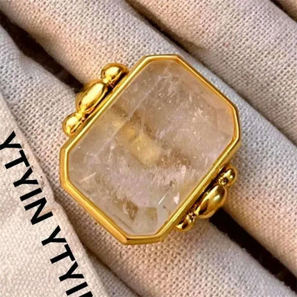 Fashion Square Natural Stone Crystal Ring Gold Color Metal for Women Brass Jewelry  2024 Light Luxury European And American