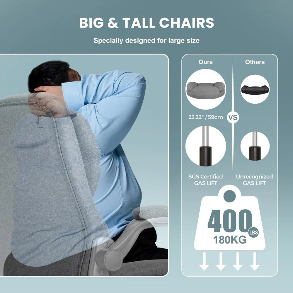 Executive Ergonomic Office Chair for Big and Tall, High Back Desk Chair with Padded Flip-up Armrests and Lumbar Support