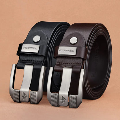Men's casual belt, fashionable needle buckle cowhide personalized belt, retro style denim belt - Kimlud