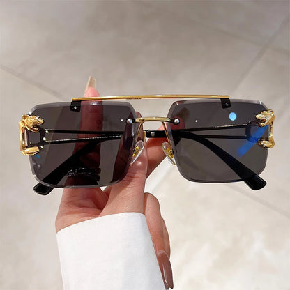KAMMPT Vintage Rimless Sunglasses Men Women Fashion Oversized Square Shades Eyewear New Double Bridge Gradient UV400 Sun...