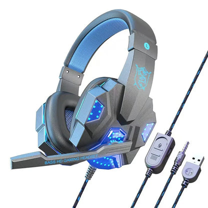 RGB Gaming Headset with Microphone Over-Ear Wired Headphones Drivers Lightweight for PC PS5 Xbox Switch