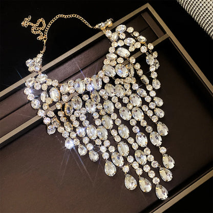 Luxury Tassel Water Drop Rhinestone Choker Necklace for Women Oversized Sparkly Elegant Evening Party Wedding Statement...