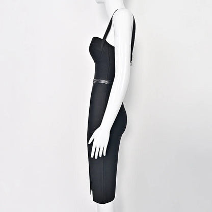 Summer Sexy Slit Black HL Evening Bandage Dress  Bodycon Club Party Dress XL Club Party Women Spaghetti Strap Maxi Dress