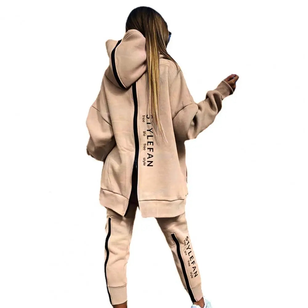 Winter Chic Oversized Tracksuit Back Zipper Long Hoodie + Pants Set Street Sportswear Pullover Hip-Hop Two-Piece Women Outfits - Kimlud