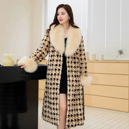 Hot Sales Genuine Mink Fur Fashion New Women's Long Thickened Oversized Fox Fur Collar Warm Mink Coat High Quality Real Fur Coat