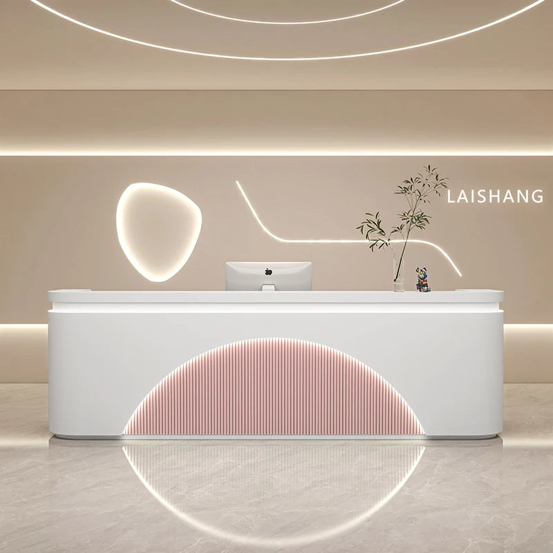 Unique White Reception Desks Organizers Display Drawer Led Lights Reception Desks Aesthetic Modern Bureau Commercial Furniture - Kimlud