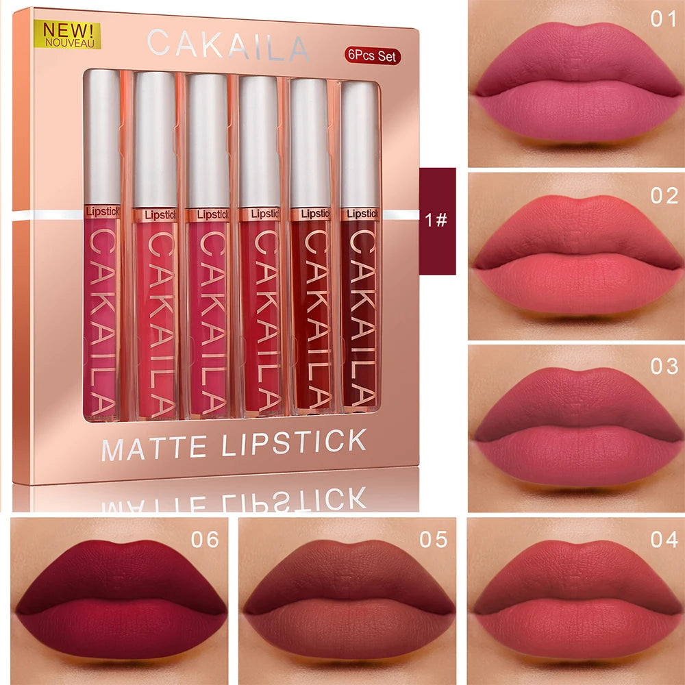 6pcs/pack lip gloss set, long-lasting non stick cup liquid lipstick velvet matte lip gloss