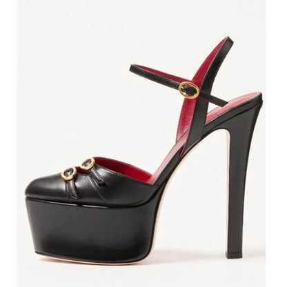 French Style Luxury High-Heeled Shoes with Thick Toe and Hollowed Out Back for Banquets, Women's Buckle Strap Sandals |...