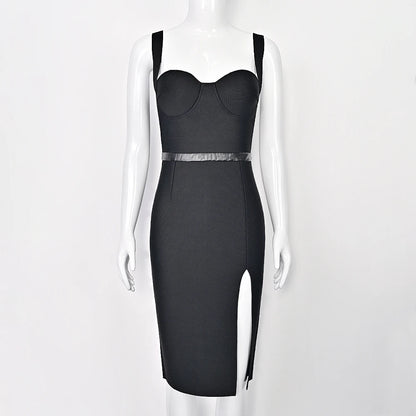 Summer Sexy Slit Black HL Evening Bandage Dress  Bodycon Club Party Dress XL Club Party Women Spaghetti Strap Maxi Dress