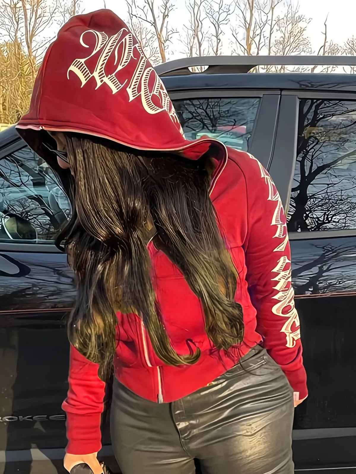 New 2024 Winter Letter Printed Zip Up Hoodie Streetwear Women Cyber Y2k Jackets Cardigan Gothic Punk Clothes Sweatshirts