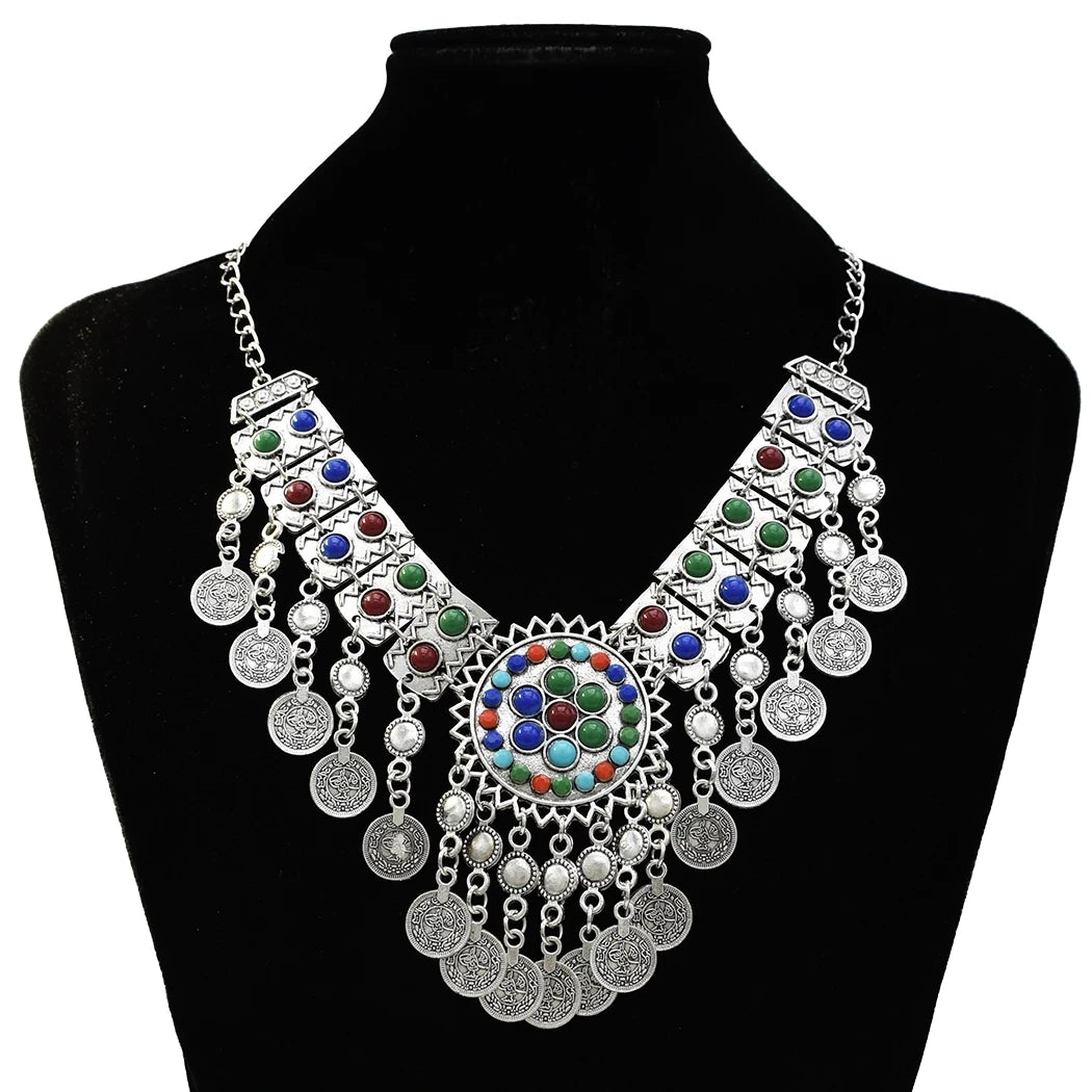 Gypsy Boehmian Hippie Collar Necklaces for Women Big Chunky Tibetan Silver Metal Necklace Festival Turkish Party Jewelry...