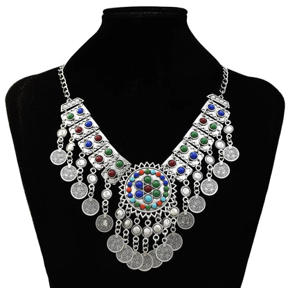 Gypsy Boehmian Hippie Collar Necklaces for Women Big Chunky Tibetan Silver Metal Necklace Festival Turkish Party Jewelry...