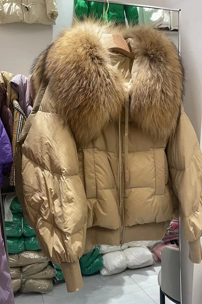 2023 Detachable Winter Jacket Women Real Natural Big Raccoon Fur Collar Thick Warm Duck Down Loose Oversize Outerwear Streetwear