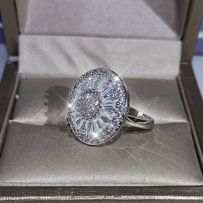 Popular fashion round jewelry gift 925 silver micro-set zircon pendant earrings bracelet ring three-piece party birthday