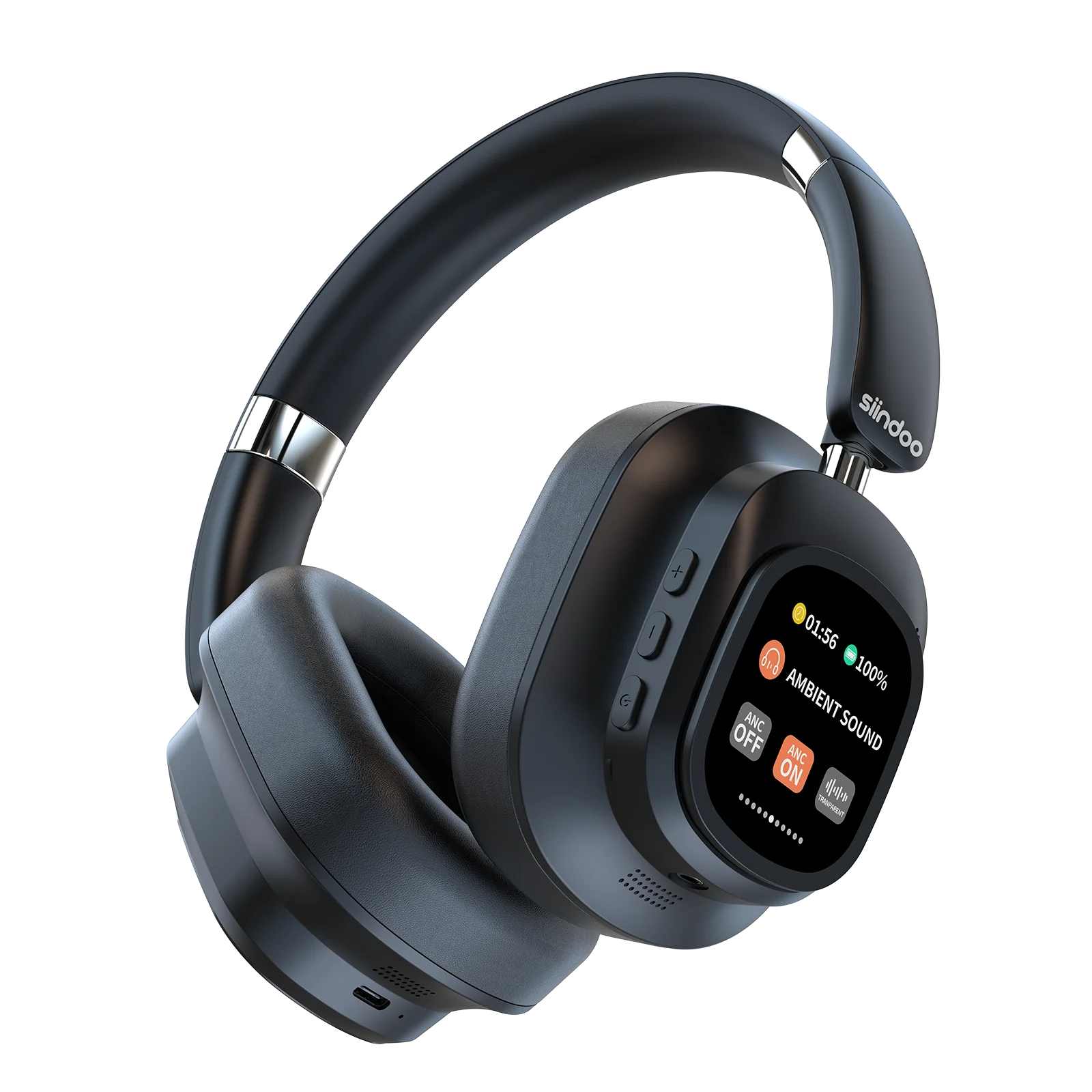 Siindoo NEWEST ANC930Plus Hybrid ANC Wireless Headphone, With Multi Magnetic Touch Control LED Screen AND APP Download 1GB MP3