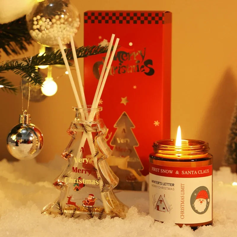 Christmas Scented Candle in Glass Aromatic Xmas Candles Guest Gift Candle Jar Freesia Ebony Scent - Kimlud