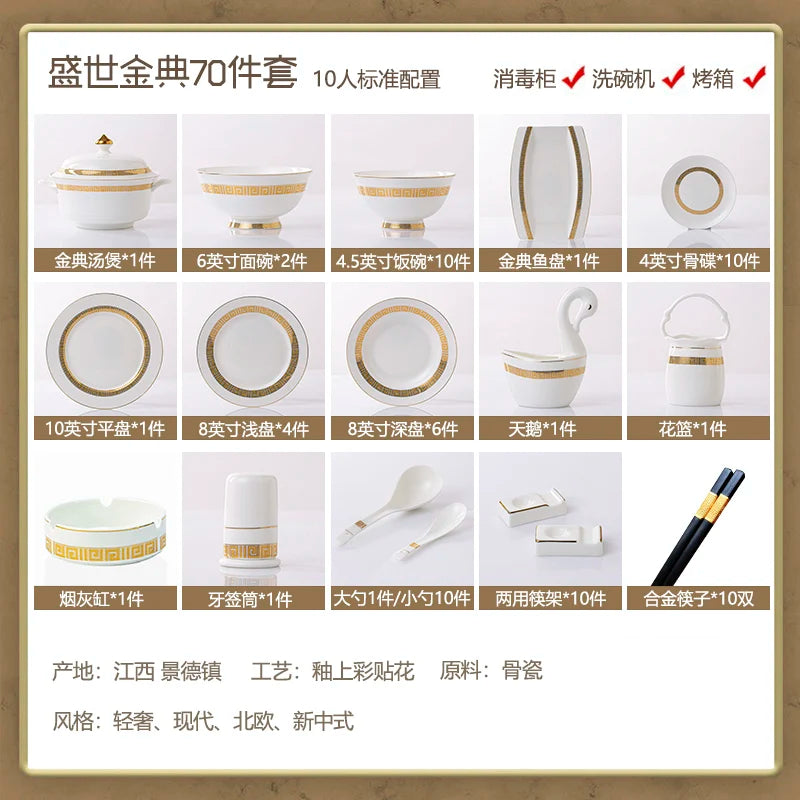 Fine Bone China Dinnerware Sets Home Kitchen Luxury Guests Wedding Tableware Set Gold Plates Jogo De Jantar Dinnerware Sets