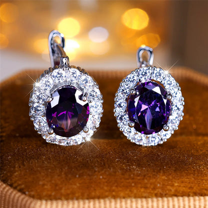 Cute Small Blue Green Zircon Stone Hoop Earrings For Women Charm Female Silver Color Wedding Jewelry Gift