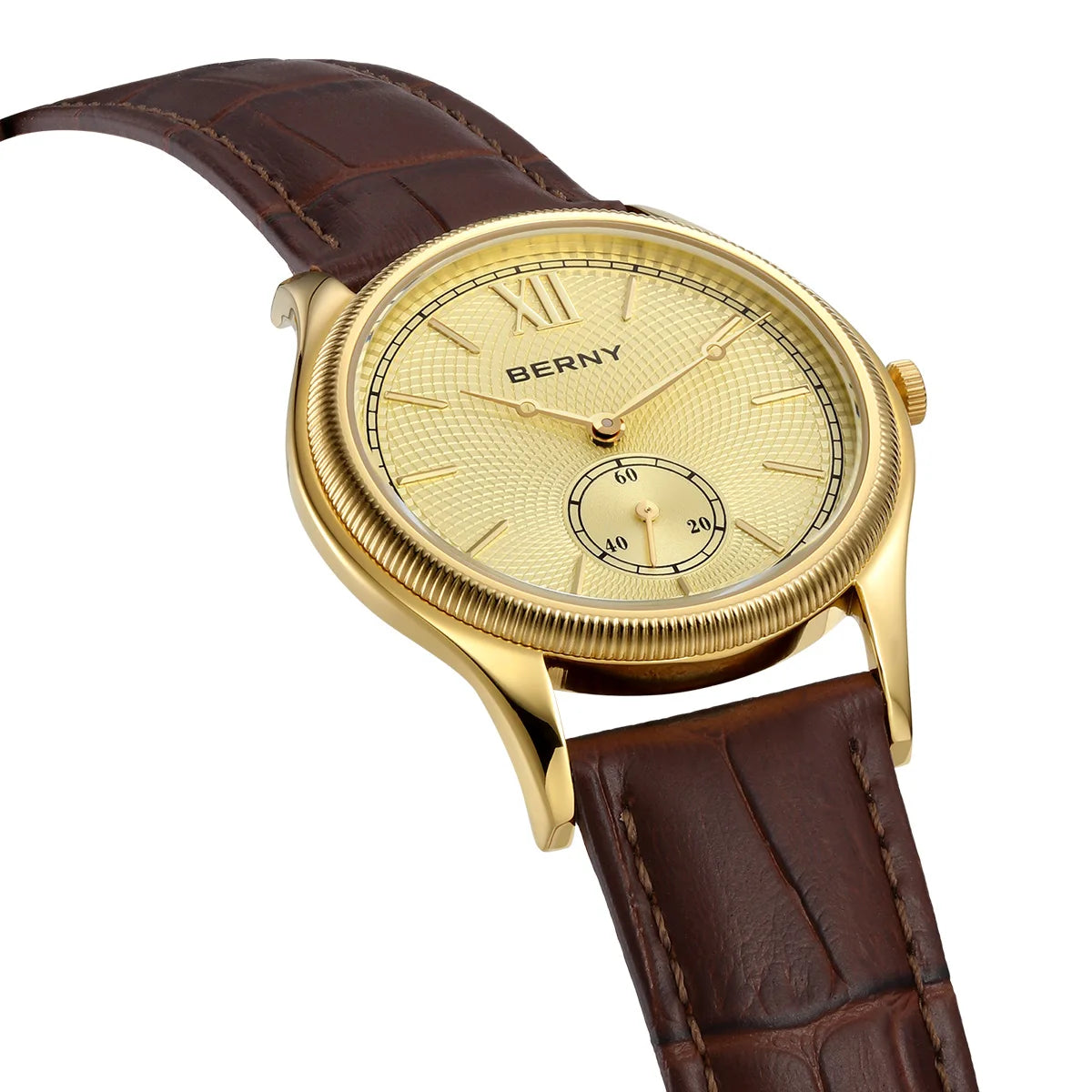 BERNY Luxury Watches for Men Ultra-Thin Classic Elegance Dress Gold Quartz Men's Watch Leather Strap Fashion Business Wristwatch