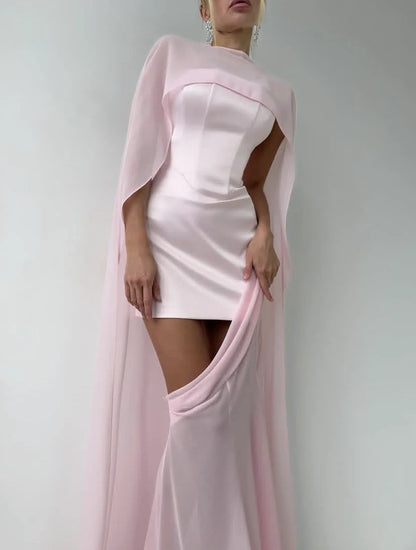 Pink Formal Dress with Cloak Backless Custom Made Sexy Prom Gowns See Through Chiffon Spaghetti New Couture Long Prom Dresses - Kimlud
