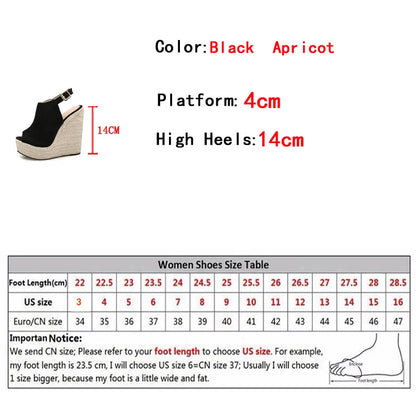 Liyke Size 34-42 Black Women Platform Wedge Sandals Summer Fashion Peep Toe Buckle Strap High Heels Ladies Shoes Sandalias Mujer - Kimlud