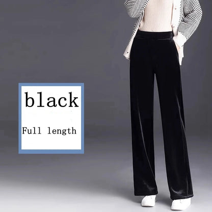 Golden Velvet Wide Legged Pants 2024 Spring and Autumn High Waist Hanging Good Casual Pants Blue Loose Straight Women's Pants6XL
