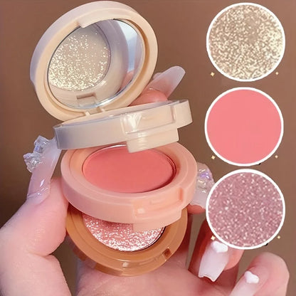 3-in-1 Makeup Palette, Matte & Pearlescent Texture Glitter Blush Highlighter Contouring 3-layer Palette | Kimlud Mid...