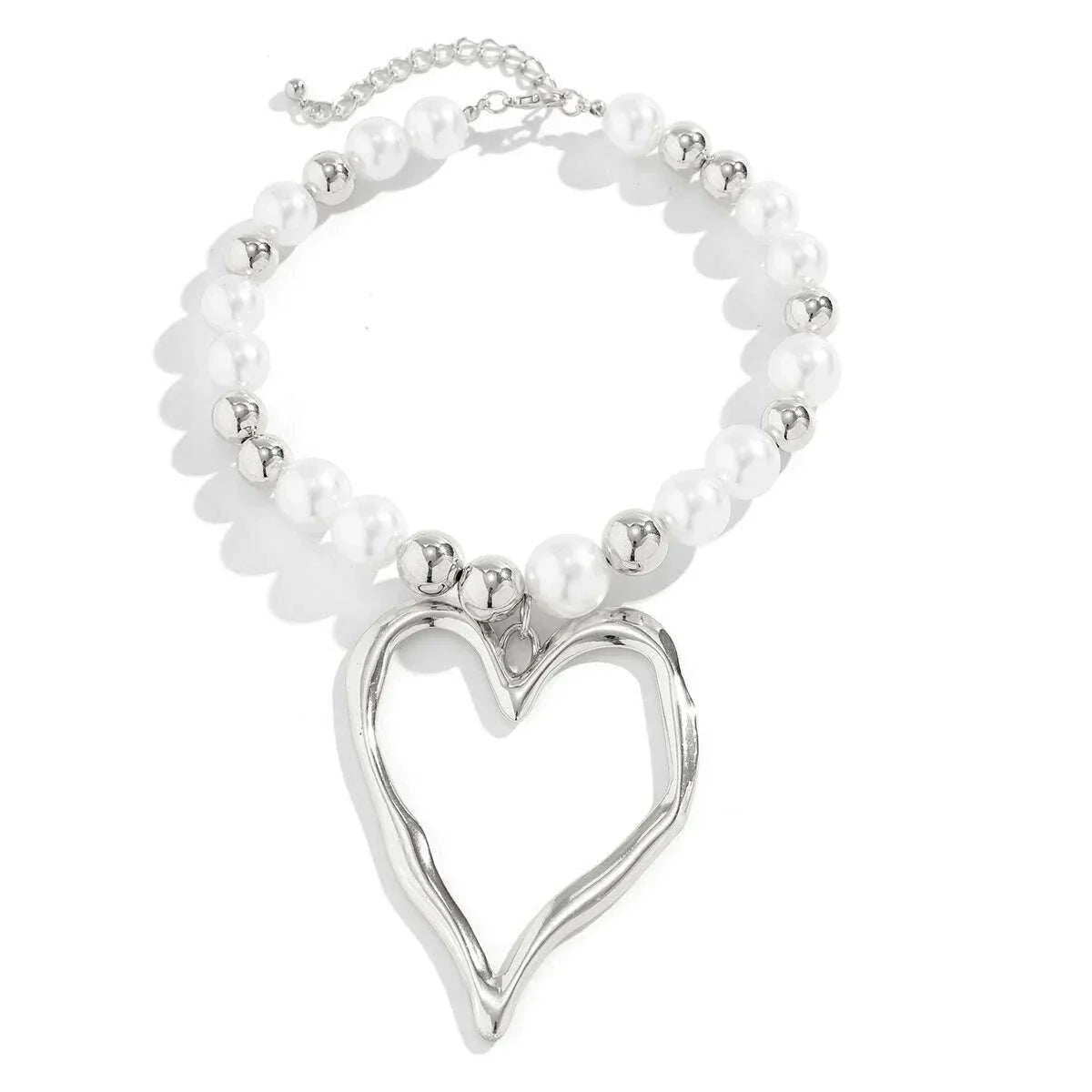 DIEZI Exaggerated Irregular Heart Pendant Necklace For Women Party Gift Fashion Imitation Pearl Beads Choker Necklace Jewelry
