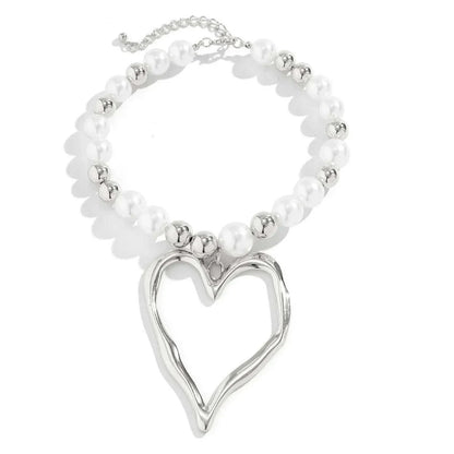 DIEZI Exaggerated Irregular Heart Pendant Necklace For Women Party Gift Fashion Imitation Pearl Beads Choker Necklace Jewelry