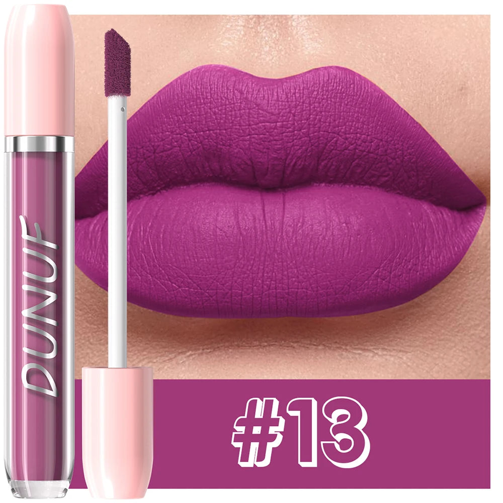 DUNUF 1Pc Matte Lip Gloss Bean Paste Liquid Lipstick Long-Lasting Waterproof Easy To Color Non-Fading Sexy Red Matte Lip Glaze