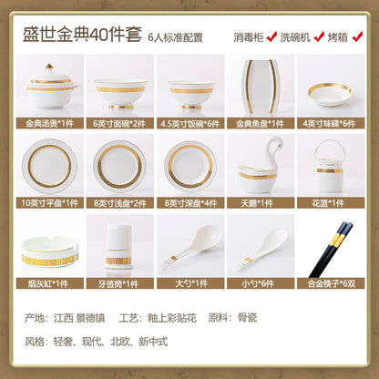 Fine Bone China Dinnerware Sets Home Kitchen Luxury Guests Wedding Tableware Set Gold Plates Jogo De Jantar Dinnerware Sets